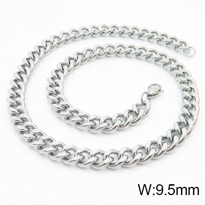 Kemstone Men’s Stainless Steel Curb Chain Necklace – 3-9.5mm Width, 45-50cm, Minimalist Street Armor KN93473-Z
