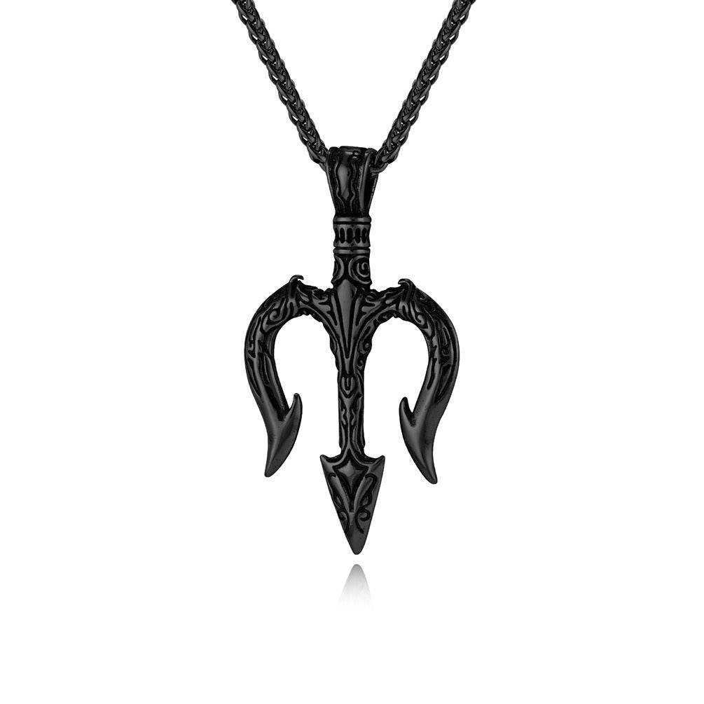 Poseidon's Trident Pendant – Norse Myth Inspired Stainless Steel Necklace K-PT552