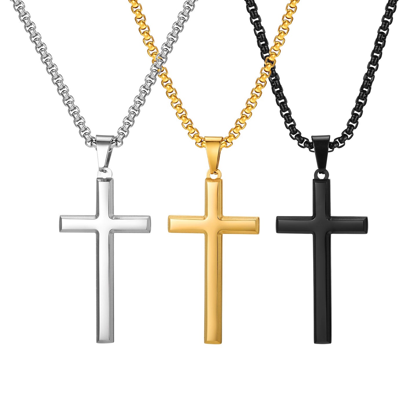 Steel Cross Pendant Necklace – Polished Minimalism in Silver, Gold & Black PN2045