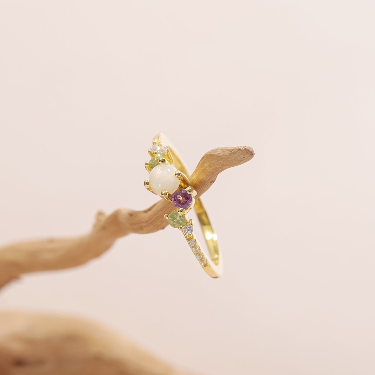 Kemstone Spring Bloom Ring – Natural Opal, Amethyst & Peridot, 18K Gold Vermeil on Sterling Silver T7-OL1124ROP