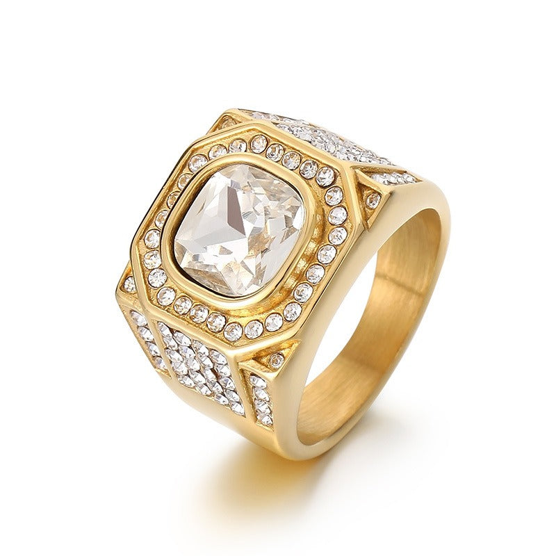 Kemstone Octagon Titanium Steel Hip-Hop Ring – Full-Cut Zircon Streetwear Band for Men KR110150