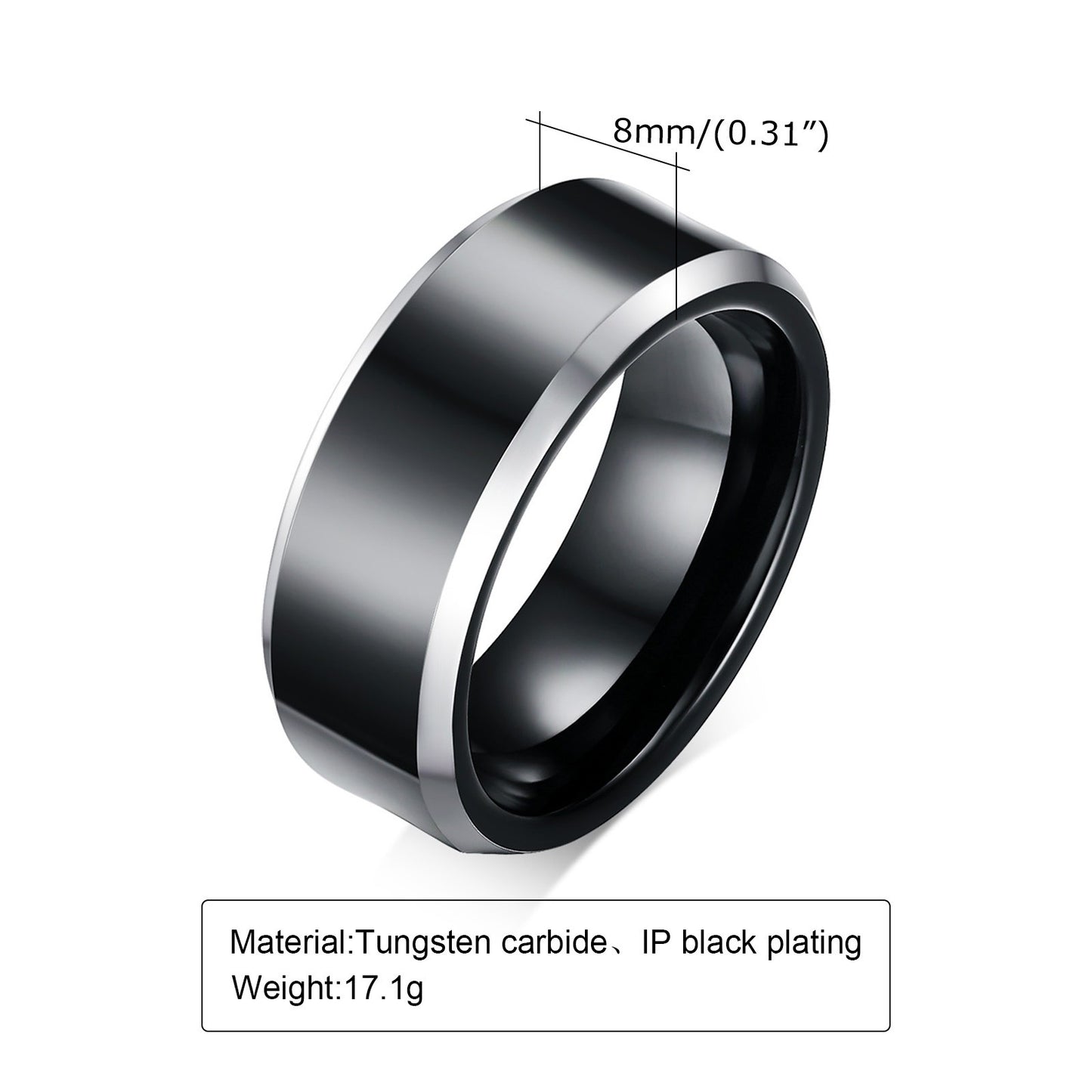 Kemstone Black 8mm Tungsten Carbide Ring for Men - Durable Anti-Scratch TCR-032