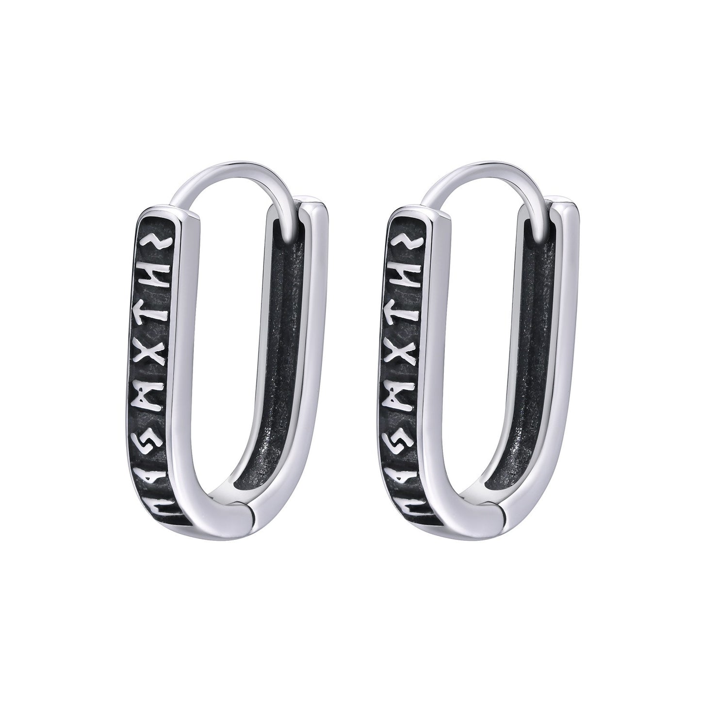 Viking Rune Stainless Steel Hoop Earrings – Nordic U-Shaped Retro Men’s Jewelry EH-521