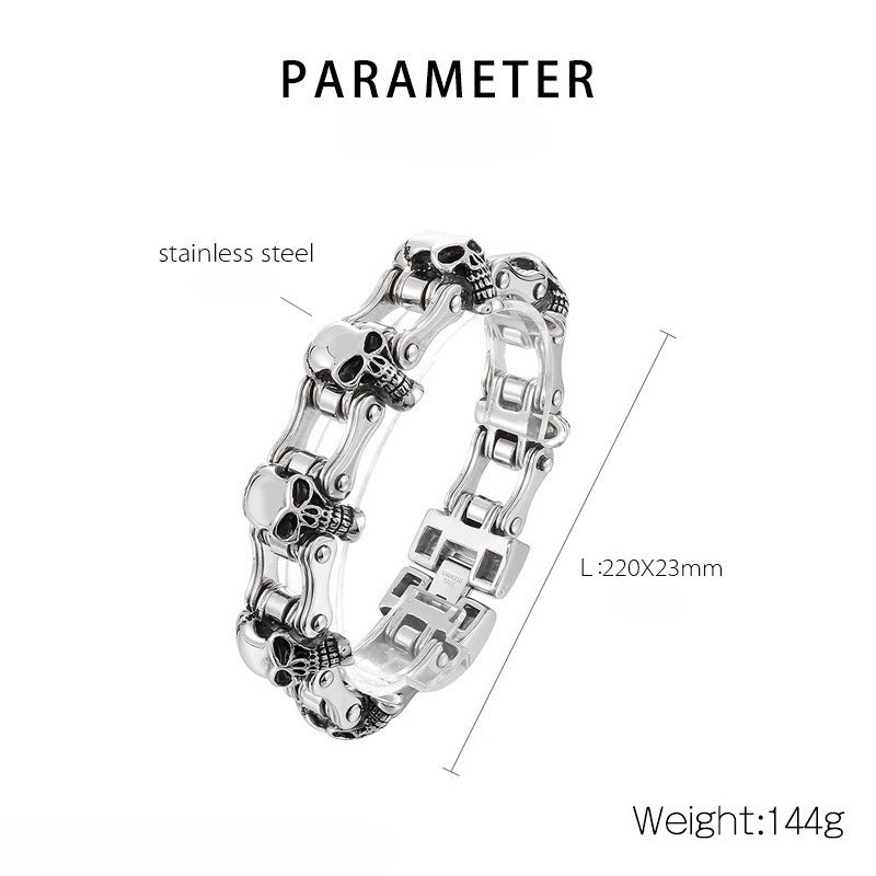 Kemstone Men’s Titanium Steel Skull Chain Bracelet – Gothic Biker Jewelry KB40290