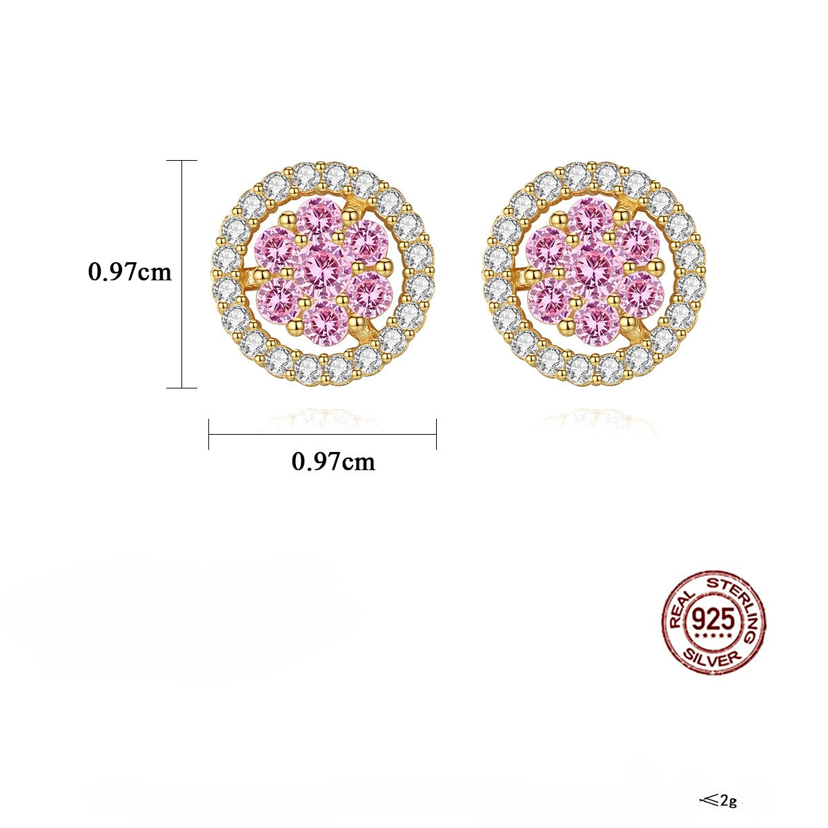 Pendientes Kemstone con delicados circonitas rosas | Diseño floral minimalista en plata S925 para mujer SE20060937