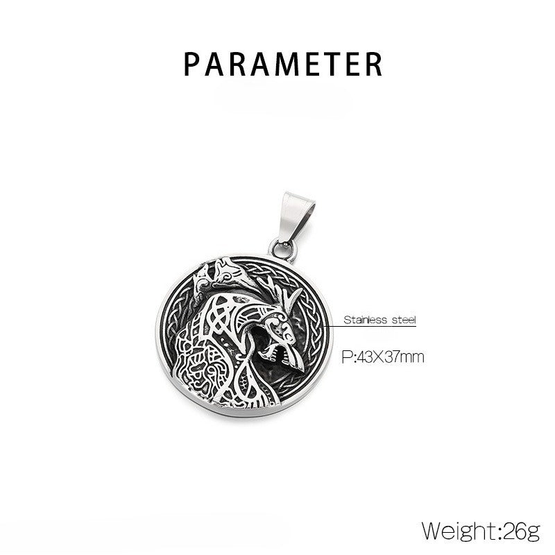 Kemstone Men’s Titanium Steel Viking Dragon Pendant Necklace – Celtic Eagle Design KP117361-MZOZ