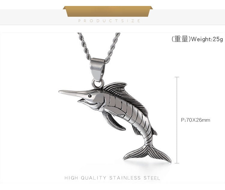 Kemstone Deep Sea Predator Pendant – Punk Tuna Necklace in Polished Stainless Steel KP57654-BD