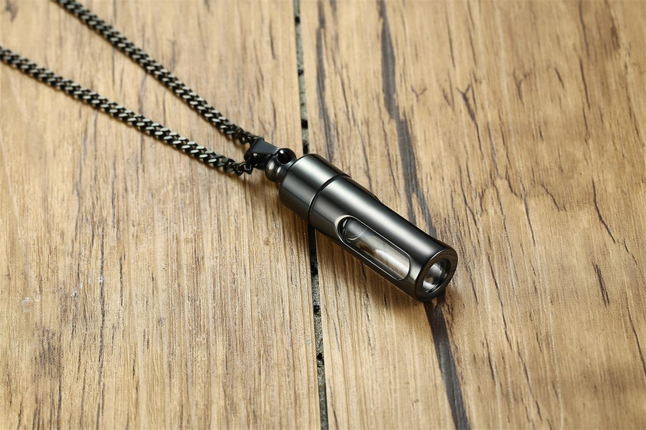 Viking Glass Perfume Bottle Pendant for Men – Stainless Steel Gothic Locket Necklace PN-720