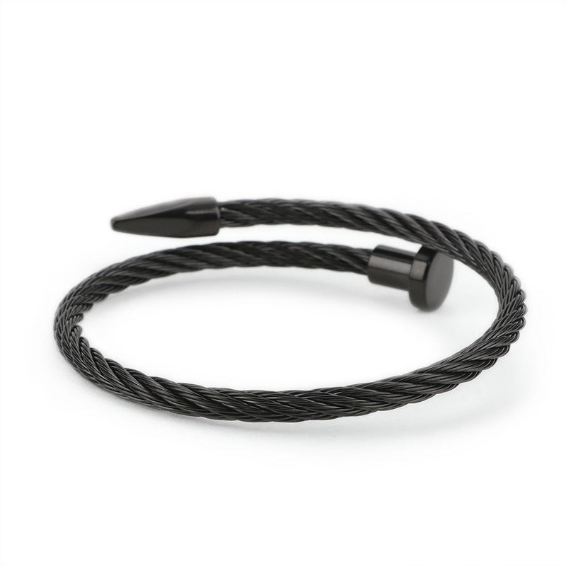 Kemstone Men’s Nail Cable Cuff Bracelet – Stainless Steel Industrial Punk Wristband KB110358-K