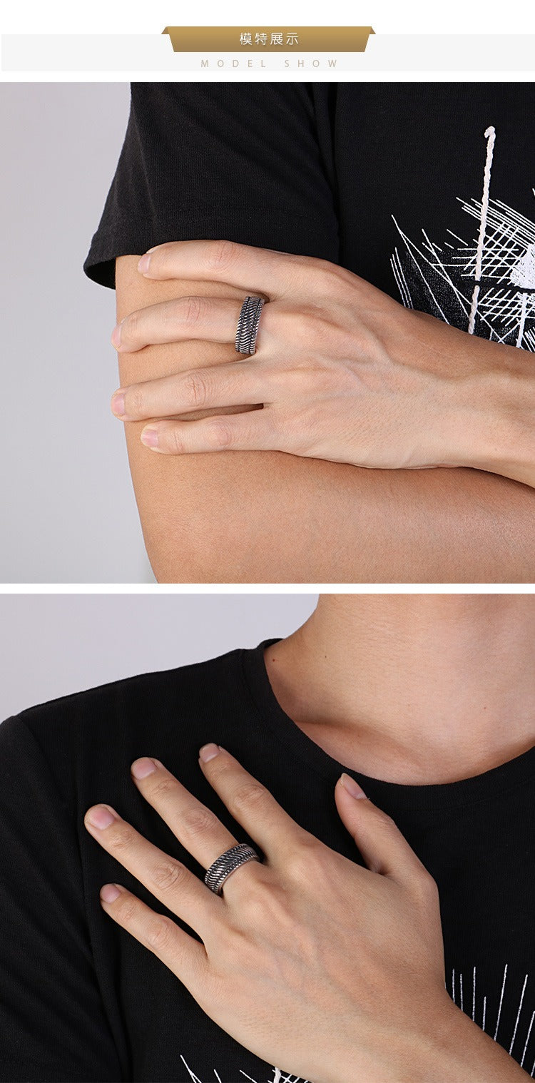 Kemstone Motorcycle Tread Ring – Dual-Tone Titanium Steel Biker Jewelry for Men KR53966-K