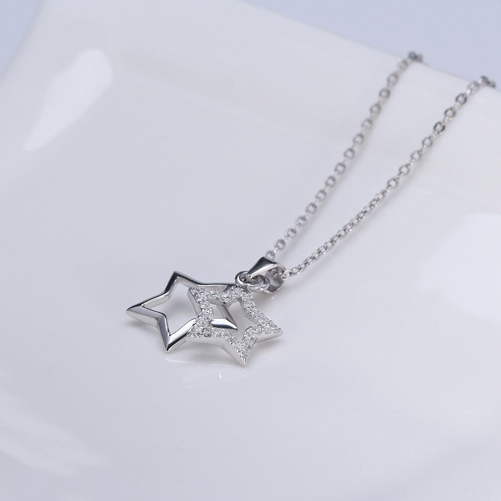 Kemstone 925 Sterling Silver Double Star Pendant Necklace for Women – Dainty Celestial Jewelry, 18-Inch Minimalist Gift A4-SN82