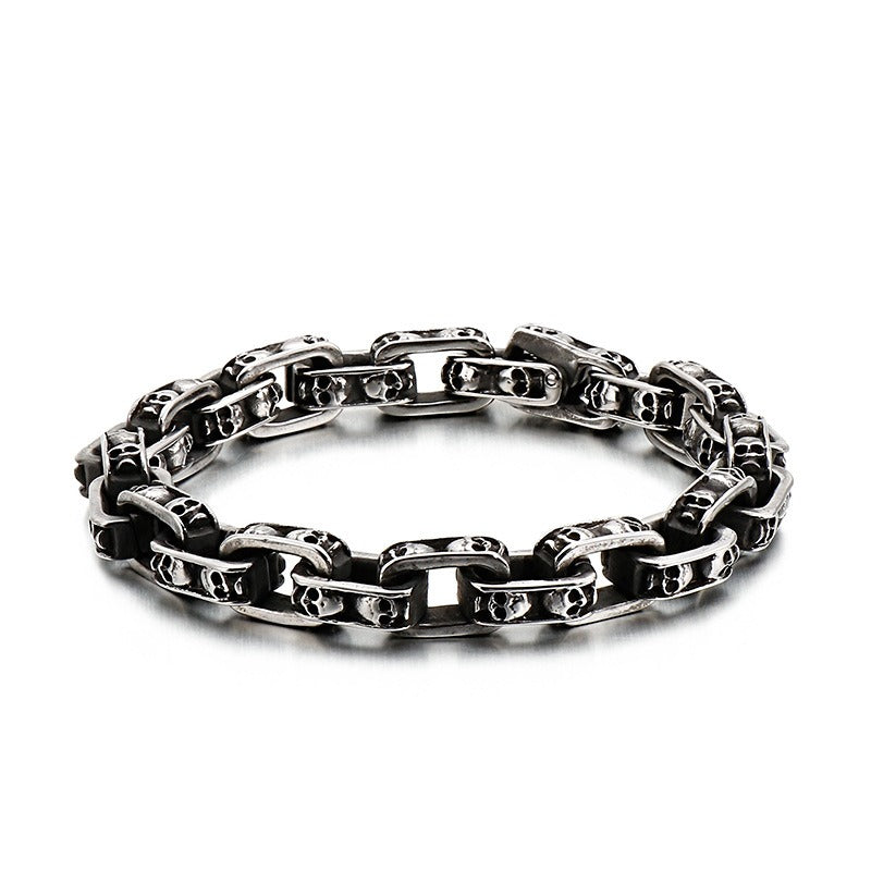 Kemstone Skull Chain Bracelet – Stainless & Titanium Steel Biker Jewelry for Men | Gothic Punk Street Style KB120968-BDJX