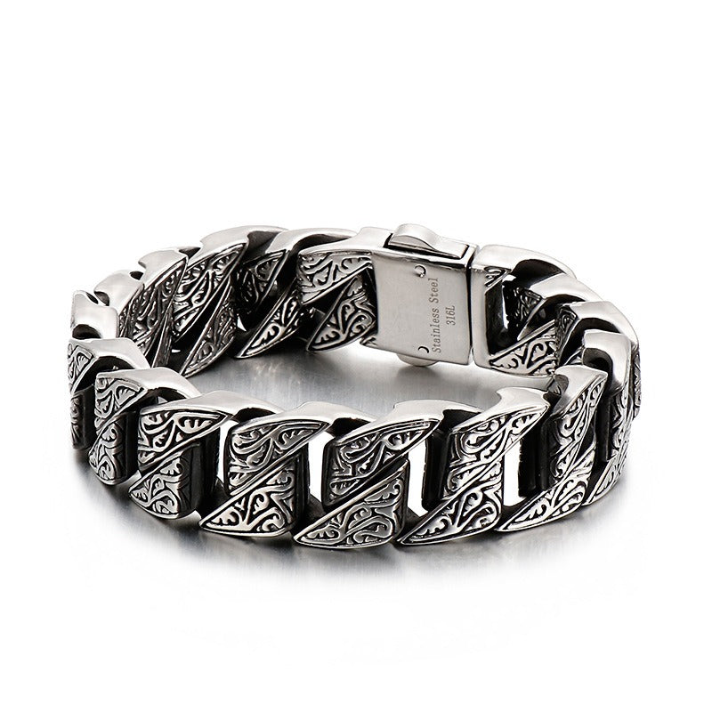 Kemstone Nordic Patterned Curb Chain Bracelet – Heavy 316L Stainless Steel Men’s Gothic Jewelry KB128122