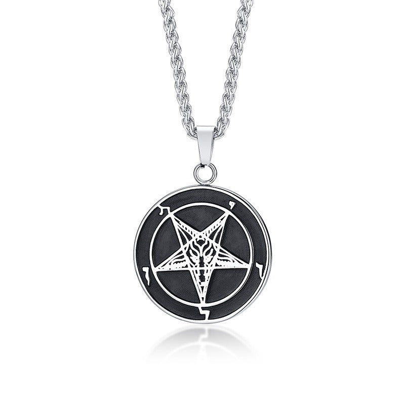 Collar con colgante de moneda de Lucifer de acero y titanio Kemstone | Pieza de estilo gótico urbano PN1161