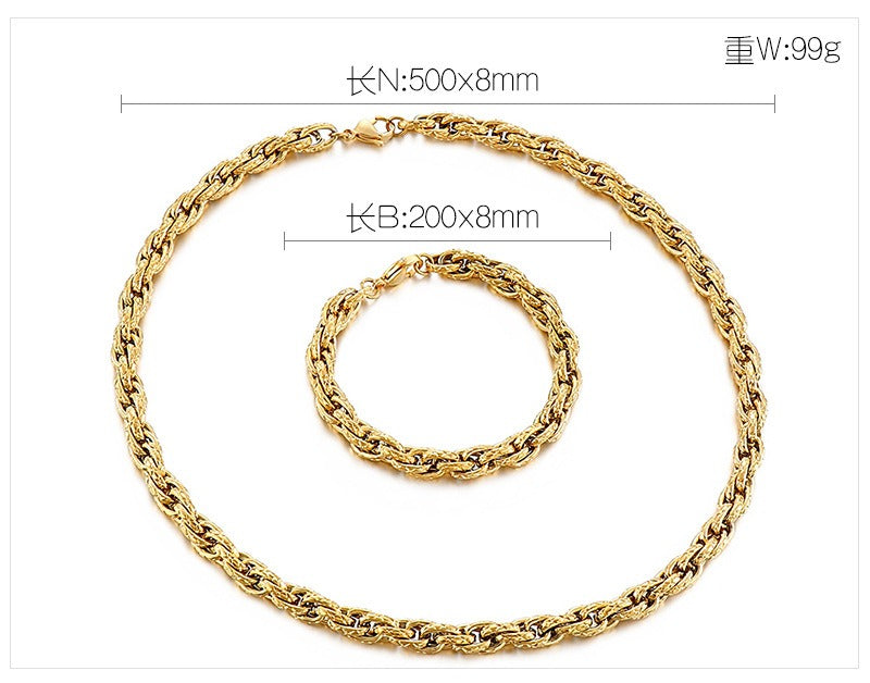 Kemstone Heavy Rope Twist Stainless Steel Chain – Bold Hip-Hop Men’s Necklace & Bracelet KS138928-Z