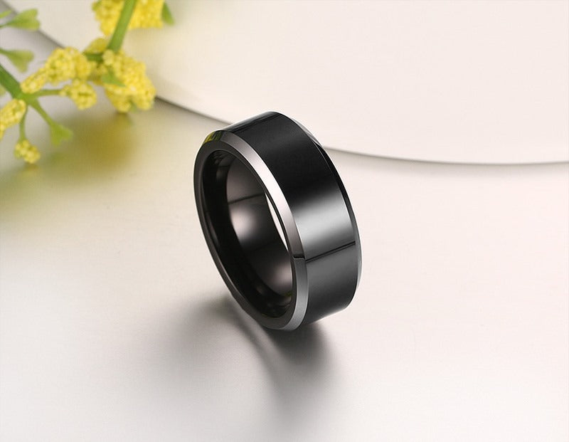 Kemstone Black 8mm Tungsten Carbide Ring for Men - Durable Anti-Scratch TCR-032
