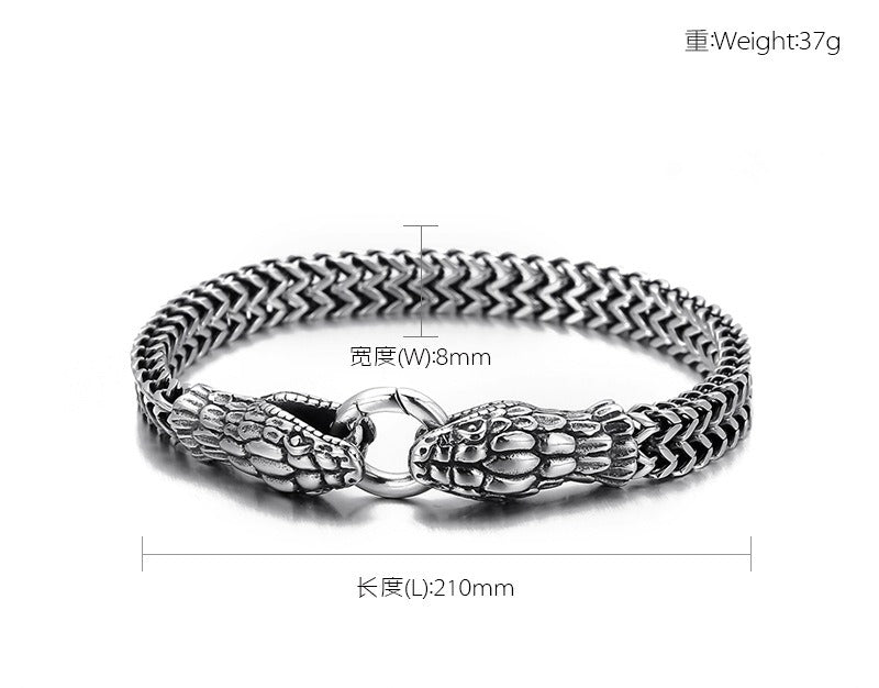 Kemstone Twin Serpent Titanium Steel Men's Bracelet - Retro Edgy Design for Modern Warriors KB145401