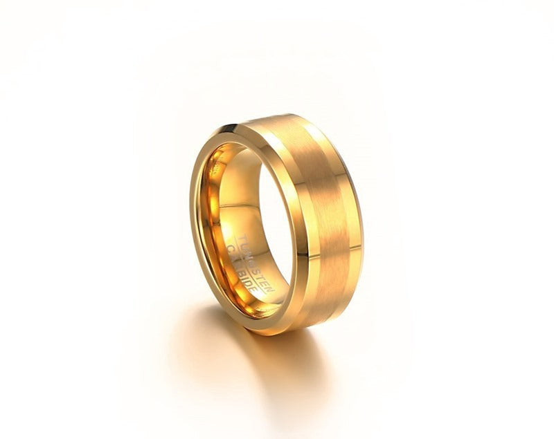 8mm Brushed Gold Tungsten Ring for Men | Heavy Duty IP Plating TCR-040