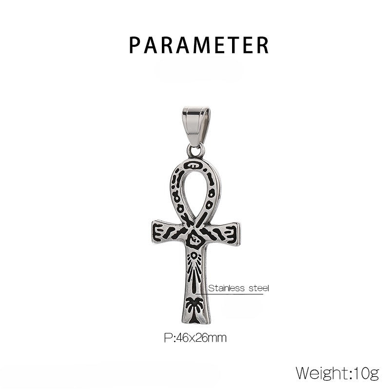 Kemstone Titanium Steel Punk Crown Cross Pendant – Vintage Hieroglyphic Engraved Necklace KP120067