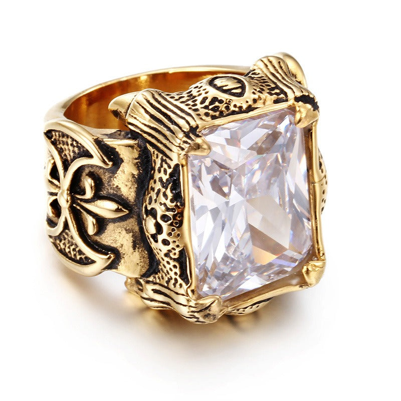 Anillo Kemstone de acero y titanio, estilo gótico punk vintage con cristales para hombre KR39427
