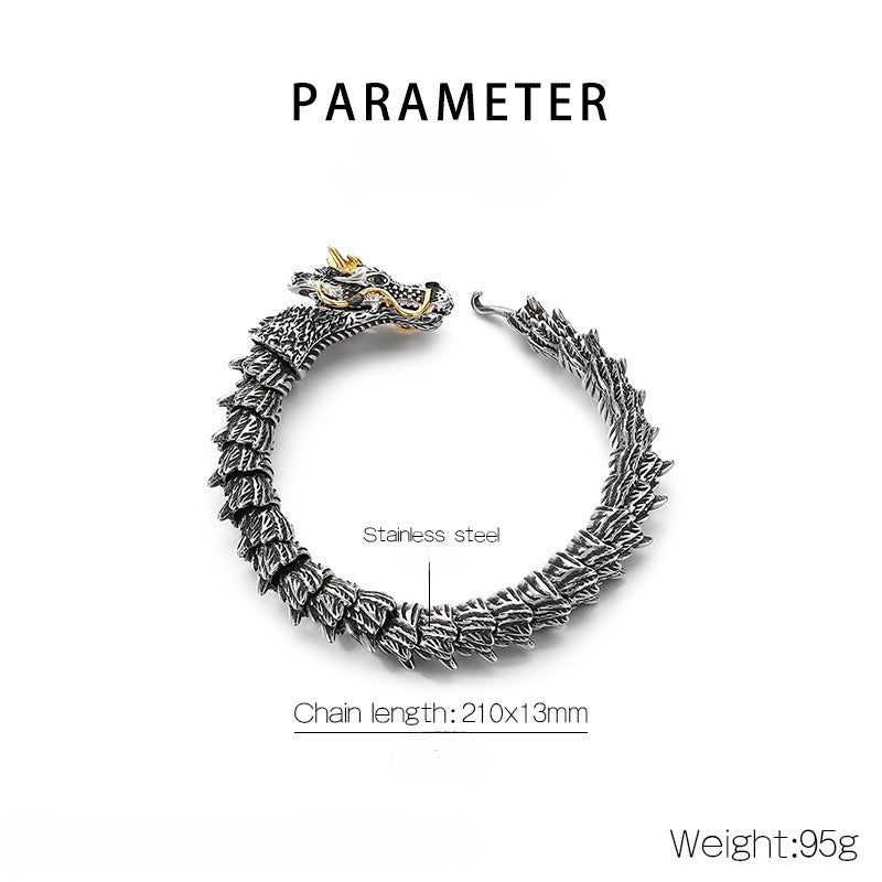 Kemstone Men’s Dragon Head Bracelet – Blackened Stainless Steel with Green Eyes KB170307