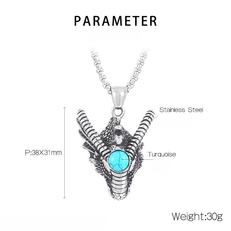 Kemstone Dragon Claw Pendant – Stainless Steel & Turquoise Necklace for Men | Punk Gothic Myth-Inspired Jewelry KP119902