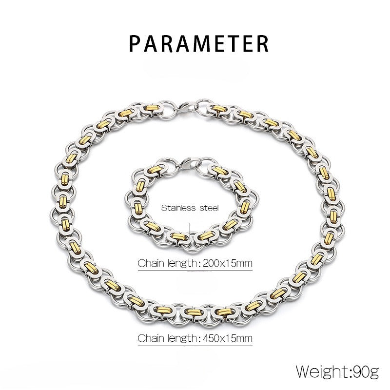 Kemstone Men’s Byzantine Chain – 15mm Stainless Steel Necklace & Bracelet | Hip Hop Gothic KB157714-Zm