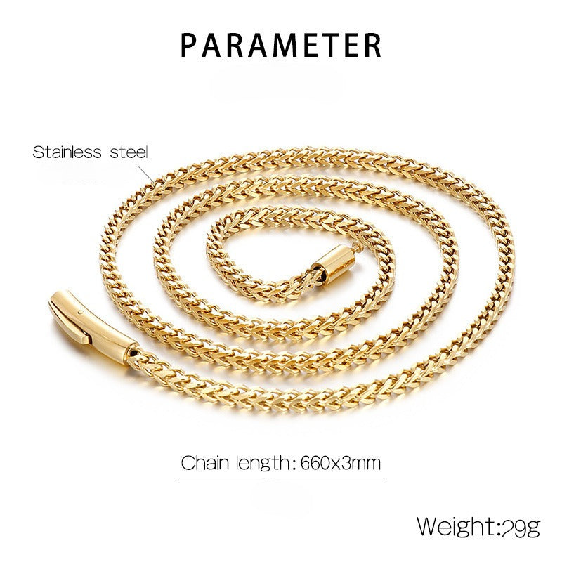 Kemstone Men’s Dragonbone Chain Necklace – 3mm Stainless Steel Magnetic Clasp Gold & Silver KN229117