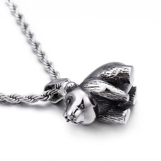 Kemstone Men’s Titanium Steel Bear Necklace – Vintage Animal Totem Pendant KP76851-BD