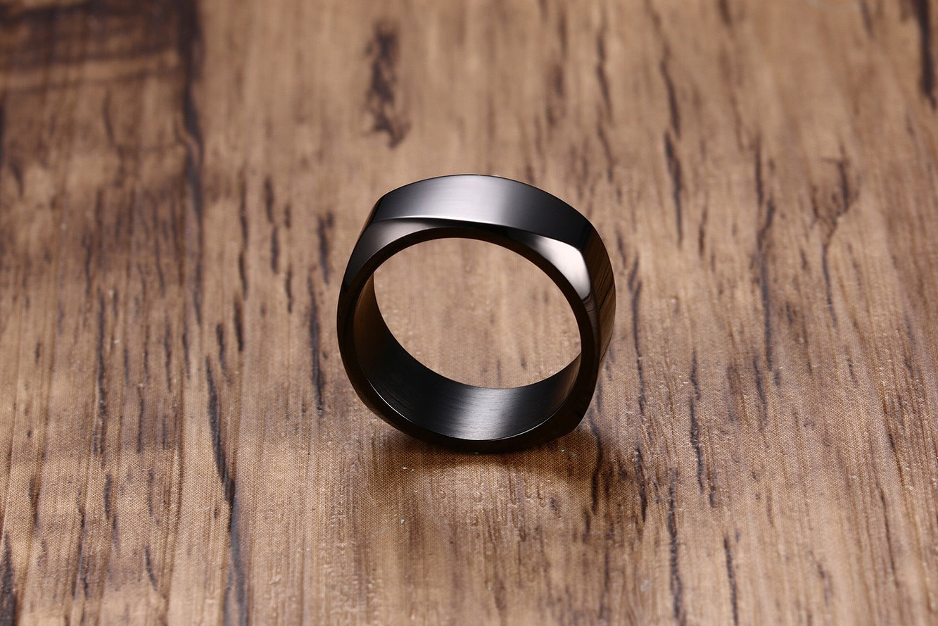 Kemstone 8mm Black Stainless Steel Men’s Ring – IP Plated, High Polish Minimalist Style R-383