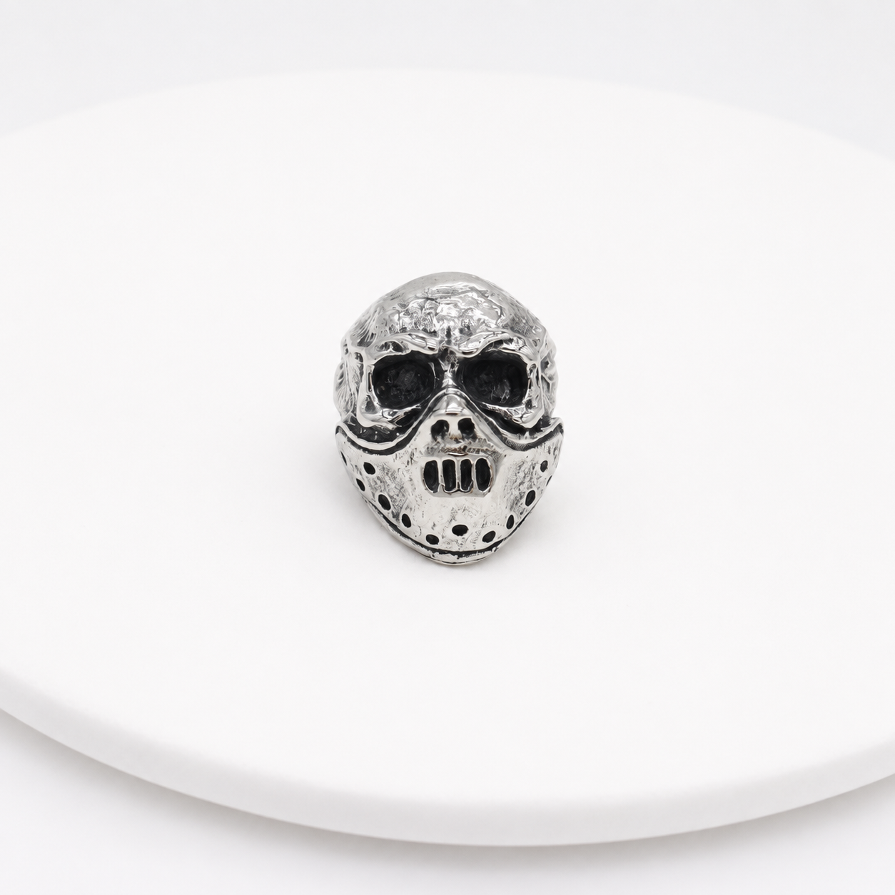 Kemstone Masked Skull Ring for Men Stainless Steel Gothic Vintage Sculpted Face R1216
