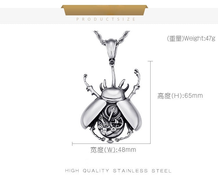 Kemstone Mechanical Beetle Pendant – Stainless Steel Gear Necklace for Men KP79432-BD