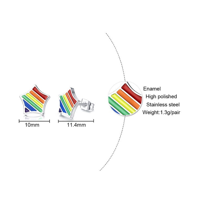 Stainless Steel Triangle Stud Earrings – Enamel Rainbow Edge for Men PE-003