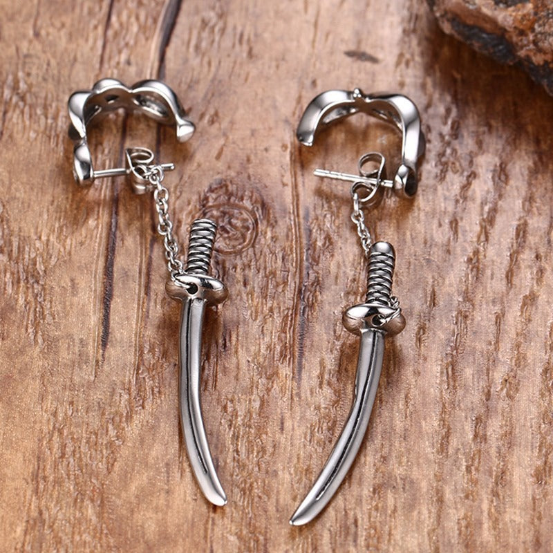 Kemstone Punk Blade Ear Studs for Men - Edgy Hipster Jewelry with Steel Dagger Design ES-123