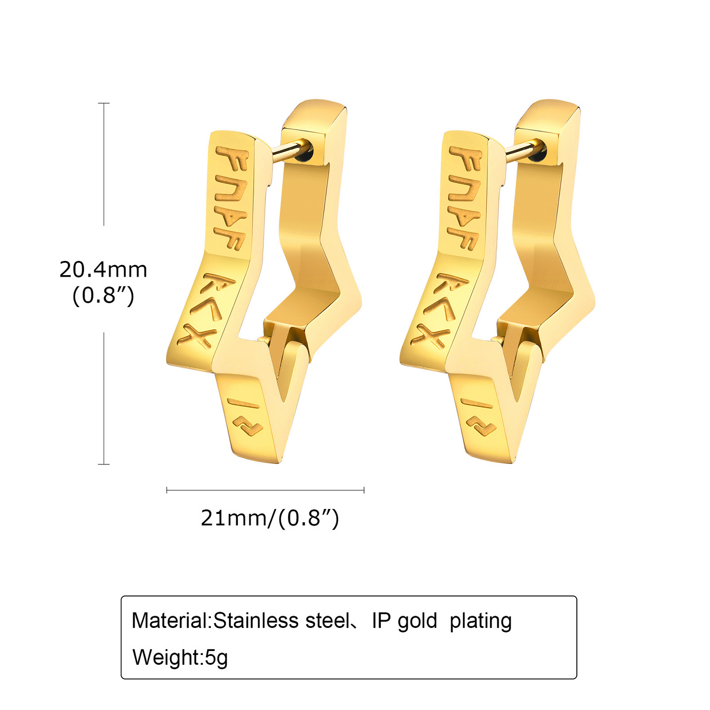 Kemstone Star Hoop Earrings Stainless Steel Gold Plated Geometric Design for Men EH-525