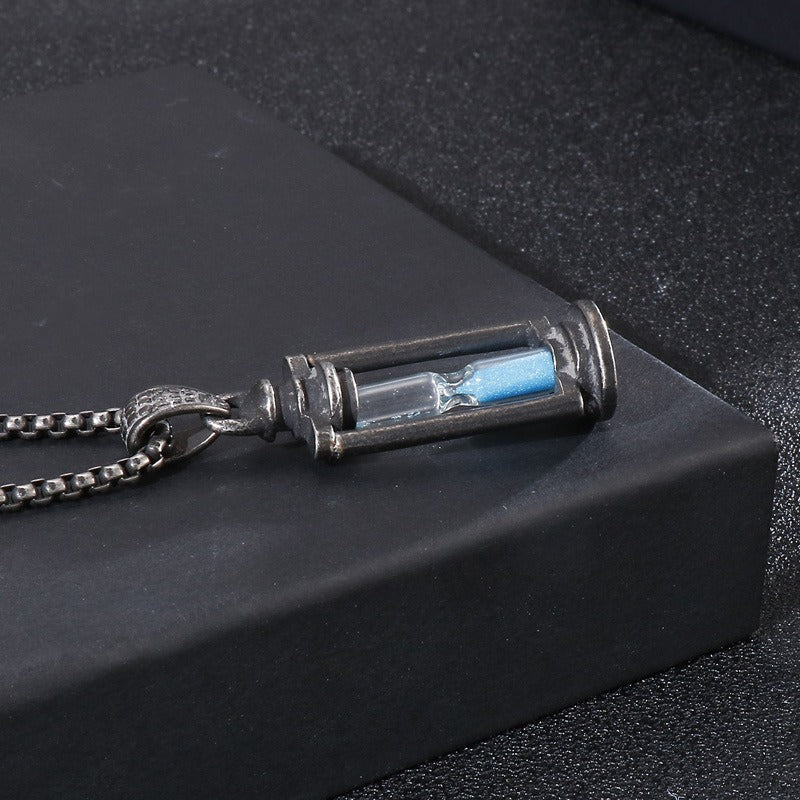 Kemstone Oil Lamp & Hourglass Pendant – Vintage Steampunk Stainless Steel Necklace for Men KP53289-BD