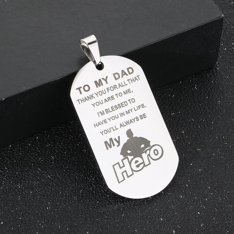 Kemstone Men’s Titanium Steel Necklace – “My Hero” Pendant KP100236-Z