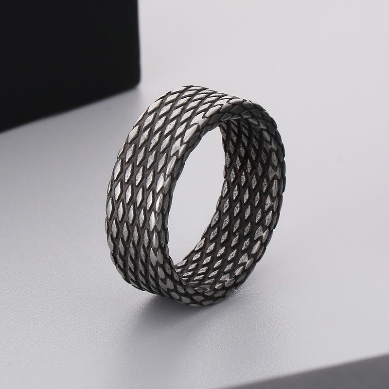 Kemstone Textured Stainless Steel Men’s Ring – Diamond Mesh Pattern, Gothic Street Style KR105816
