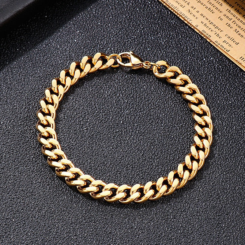 Kemstone Cuban Link Necklace & Bracelet Set – 8mm Stainless Steel Chain in Gold or Silver KS139040-Z