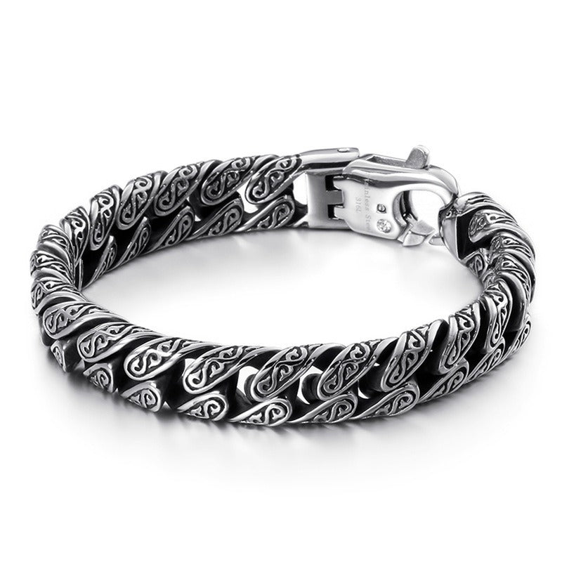 Kemstone Punk Vintage Distressed Geometric Buckle Men's Titanium Steel Inlaid Cubic Zirconia Cuban Chain Necklace KN232322