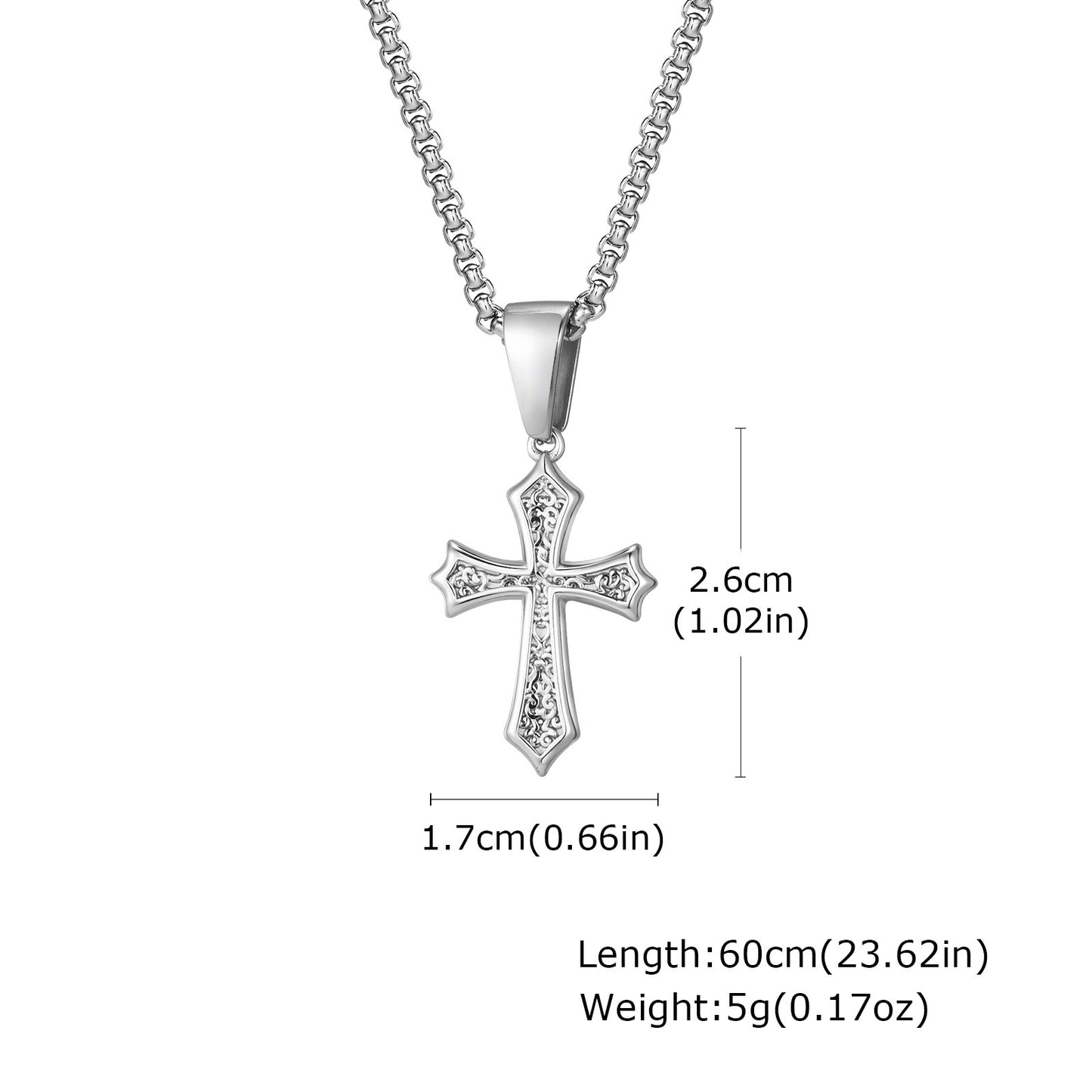 Kemstone Men’s Gothic Cross Necklace – Stainless Steel Pendant in Black, Silver, or Gold, Symbol of Faith & Power PN-2012