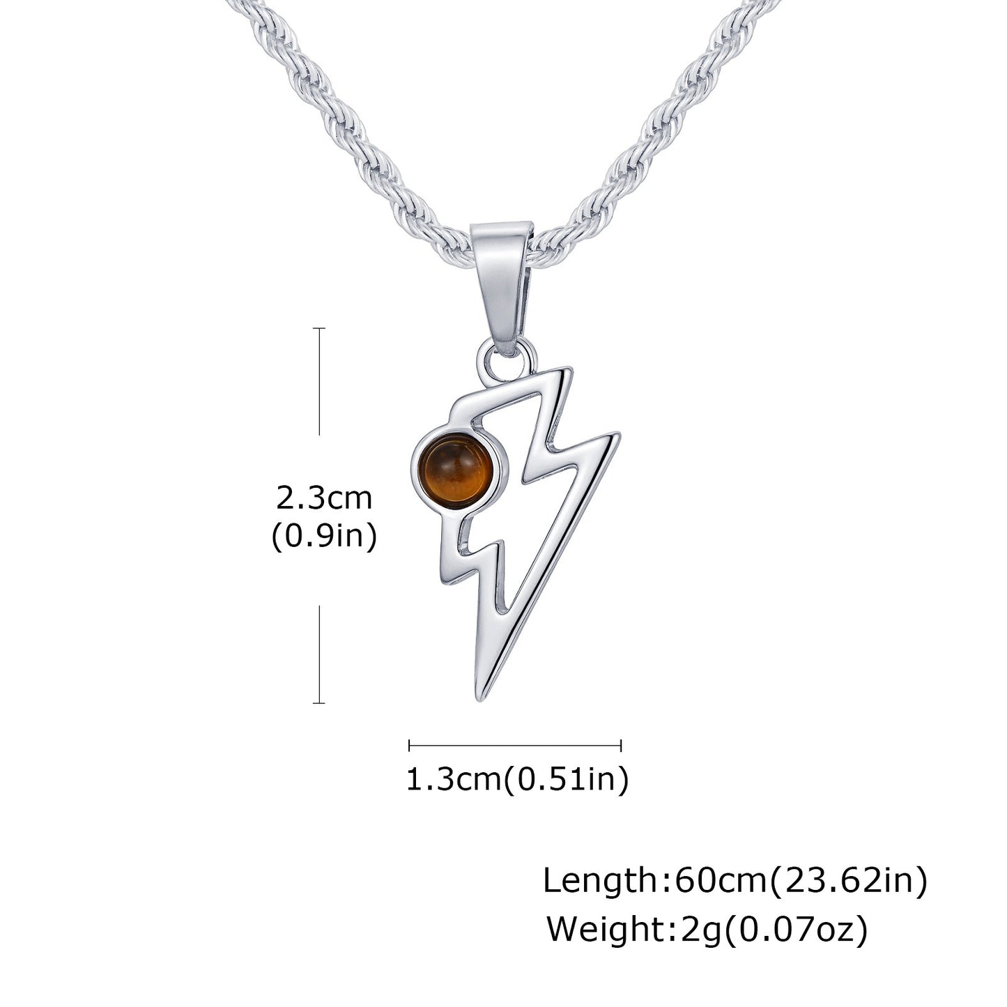 Kemstone Men’s Stainless Steel Lightning Pendant Necklace – Natural Stone Jewelry PN-2202