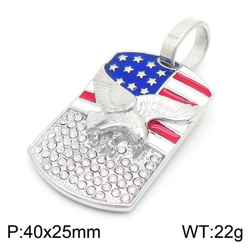 Kemstone Hiphop-Halskette mit quadratischem Adler-Anhänger – auffälliges amerikanisches Flaggen-Design mit Kristall-Akzenten, langlebiges Herren-Accessoire aus Edelstahl KP130508