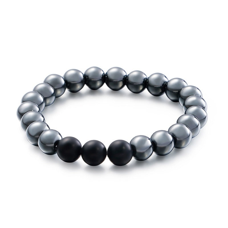 Kemstone Gray Ironstone & Matte Black Agate Bracelet - Handcrafted Men's Zen-Inspired Beads KB109671