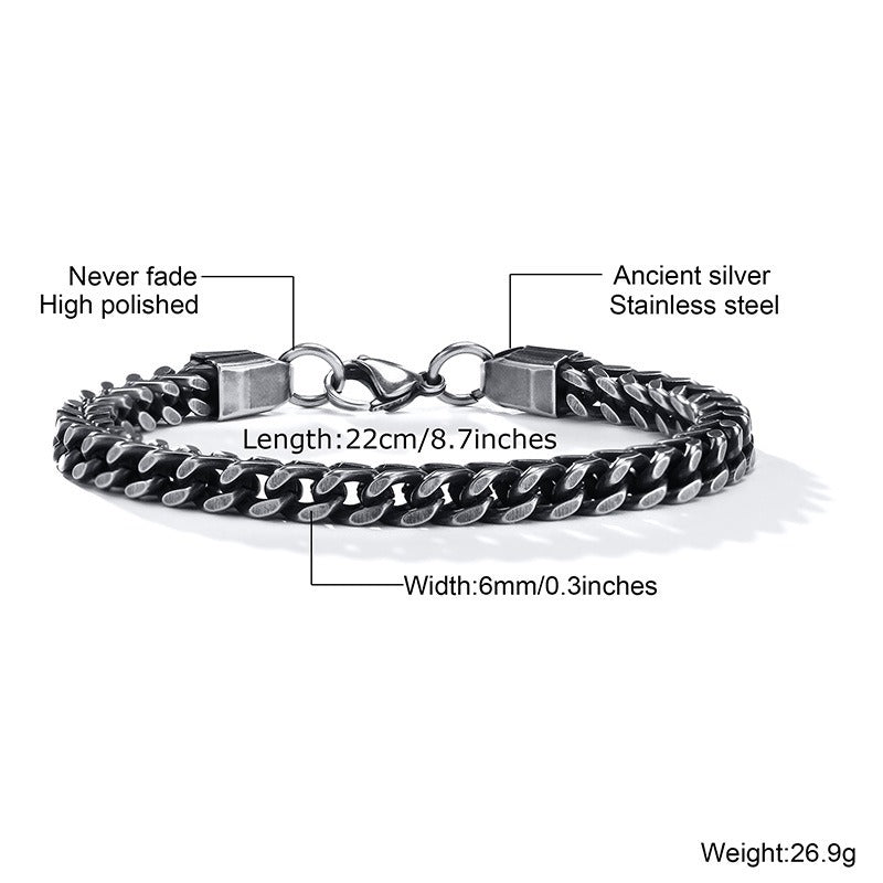 Kemstone Men’s Stainless Steel Viking Chain Bracelet – Hexagonal Link Curb Design BR-625