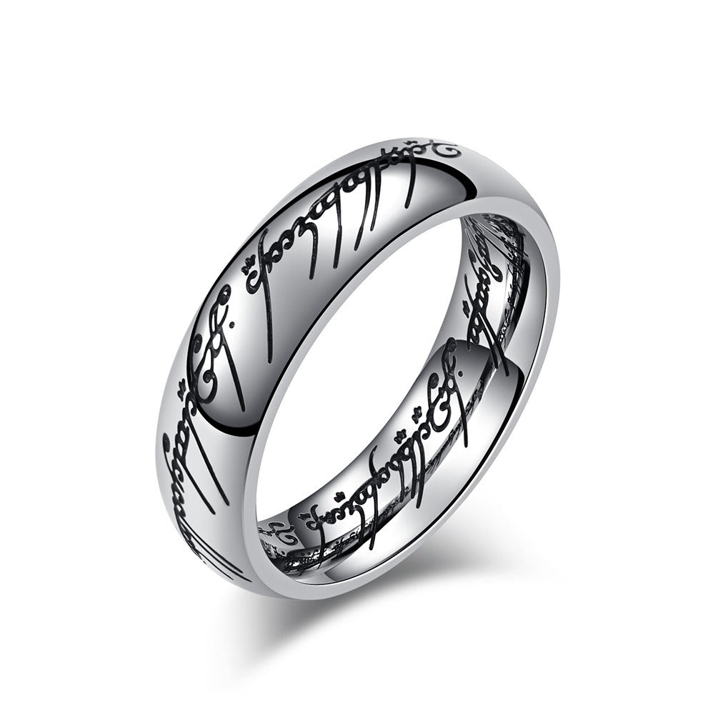 Kemstone Elvish Script Ring β 316L Stainless Steel Norse Gothic Fantasy Band | K-R707