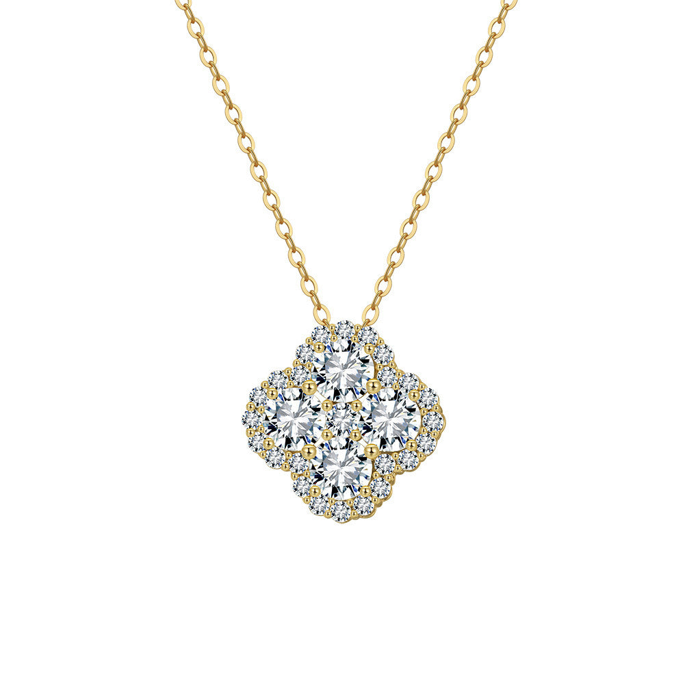 Kemstone 925 Sterling Silver Clover Pendant Necklace – 14K Gold/Platinum Plated Lucky Charm Necklace with Cubic Zirconia for Women A4-LZN28