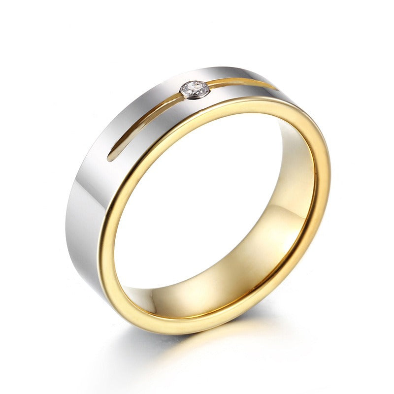 Anillo de pareja de acero de tungsteno Kemstone con detalle de un solo cristal – Joyería minimalista moderna KR40149