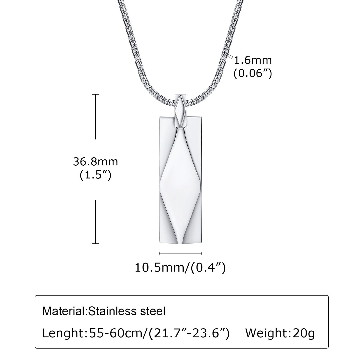Men’s Geometric Pendant Necklace – 3D Rhombus Rectangle Design in Stainless Steel | Black & Silver Gothic Style NC-1455