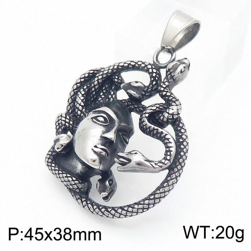 Kemstone Men’s Snake Pendant Necklace – Stainless Steel Gothic Punk Amulet, Norse Dark Jewelry KP55376-BD